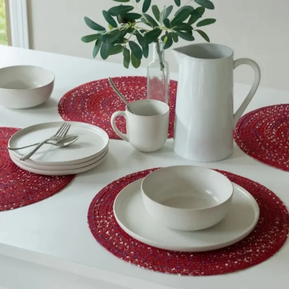 Benson Mills Set of Six Red Americana Round‎ Polyester Placemats 15in